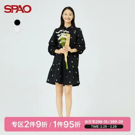 SPAO 女士连衣裙春季新款时尚刺绣面料宽松连衣裙SPOWB38S52商品大图