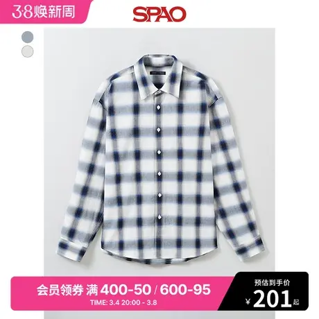SPAO韩国同款春季男女同款长袖翻领通勤舒适日常易搭休闲格纹衬衫商品大图