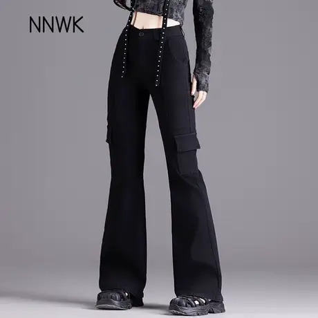 黑色复古高腰微喇裤子女2025新款春夏季修身显瘦工装裤女裤喇叭裤图片