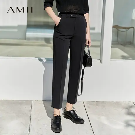 Amii2025夏新款知性通勤百搭锥形休闲裤九分裤女显瘦弹力黑色裤子图片