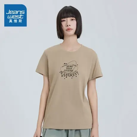 VO真维斯女装短袖T恤 2025春季新款印花休闲套头衫女宽松体恤上衣商品大图