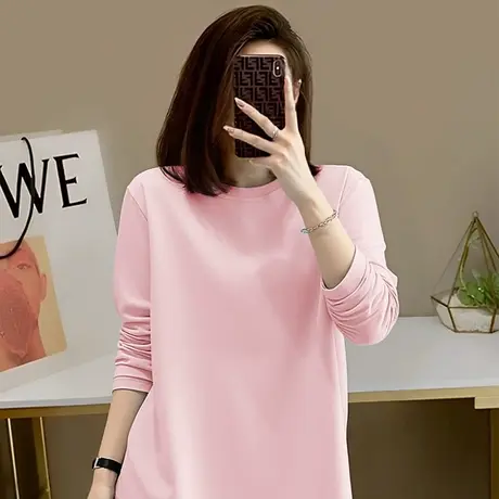 KWV真维斯粉色t恤女长袖春季2025新款爆款时尚洋气高级感内搭打底图片
