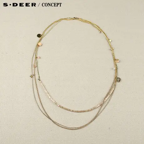 【新品】sdeer圣迪奥女装闪亮金色多种装饰窜珠组合项链5284356图片