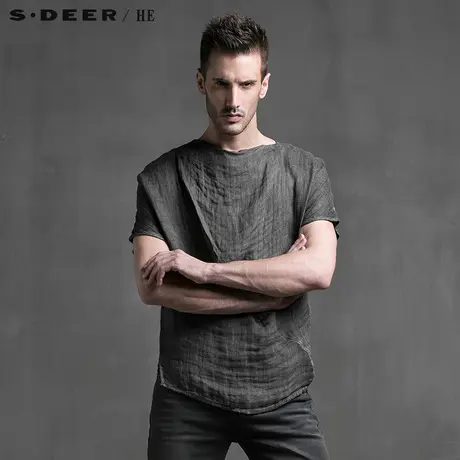 sdeerhe圣迪奥男装简约设计感时尚交叠领口男短袖衬衫H15270446图片