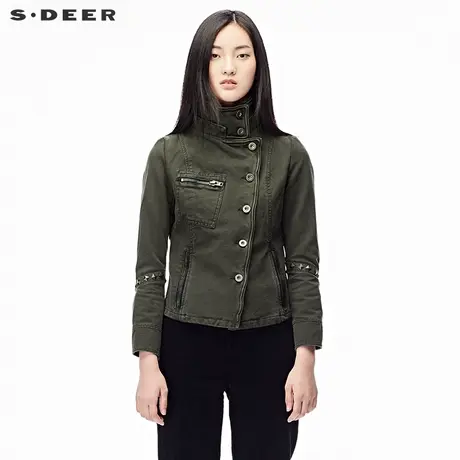 sdeer圣迪奥女秋装帅气铆钉防风占领军绿牛仔短外套S17382275图片
