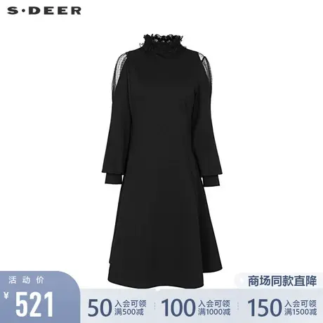 sdeer圣迪奥女装22春夏新品系带波点网纱拼接宽松连衣裙S221Z1276图片