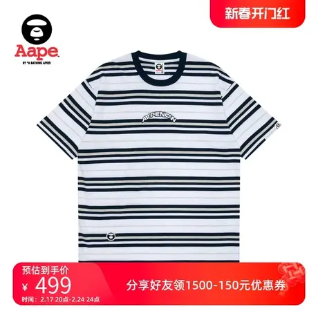 Aape旗舰店男装春夏猿人徽章字母刺绣休闲条纹潮流短袖T恤1419XXM商品大图