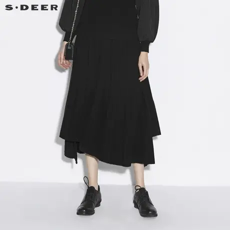 【直播间专属】sdeer圣迪奥松紧腰身不规则针织黑色长裙S21381110图片