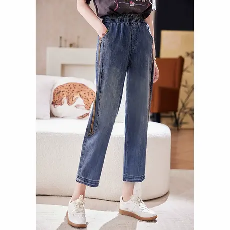宝诗黎松紧腰宽松哈伦牛仔裤女2025春季洋气百搭休闲老爹裤萝卜裤图片