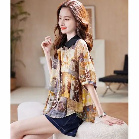 宝诗黎【新品价138元】复古印花五分袖衬衫AEQ3015商品大图