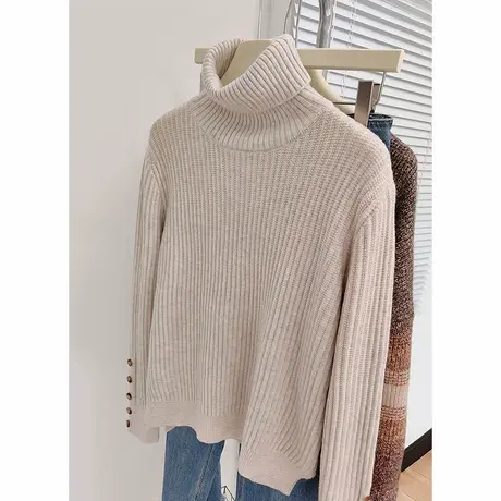 高领套头毛衣女纯色休闲内搭长袖洋气针织衫女装上衣商品大图