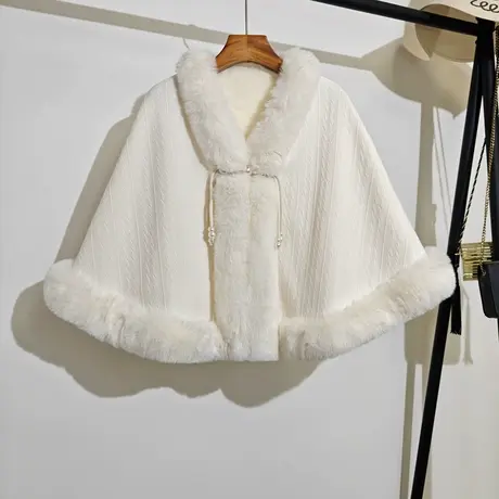 新中式斗篷披肩开衫外套女秋冬加绒加厚高贵气质无袖旗袍婚纱外搭图片