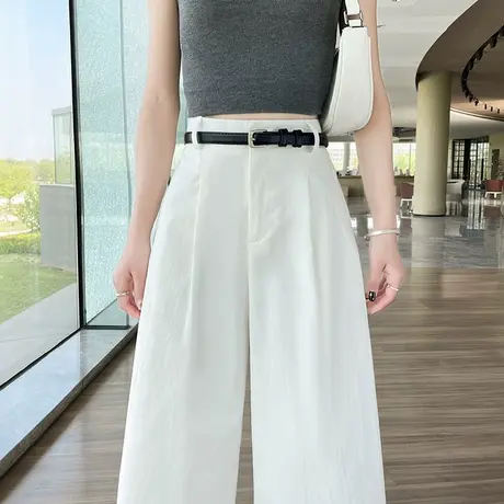 白色薄款阔腿裤女2025年秋季新款高腰宽松显瘦小个子休闲宽腿裤裙商品大图
