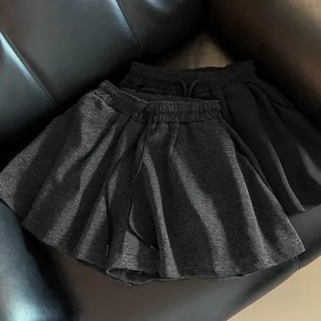 2025夏季新款高腰抽绳纯棉阔腿短裤女韩版百搭休闲运动沙滩热裤潮商品大图