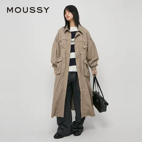 MOUSSY 春季新品美式慵懒感廓形大口袋纯色长款风衣028HAZ30-0261图片