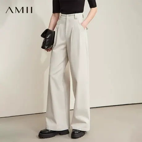 AMII【老钱风】2025秋季时尚老钱风宽松直筒阔腿长裤牛仔裤女商品大图