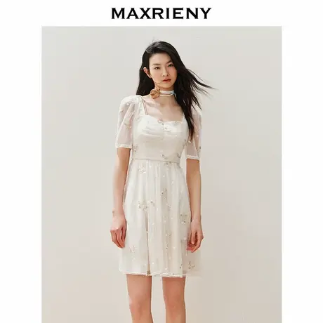 【奥莱】MAXRIENY华丽复古网纱连衣裙约会领证裙子小白裙商品大图