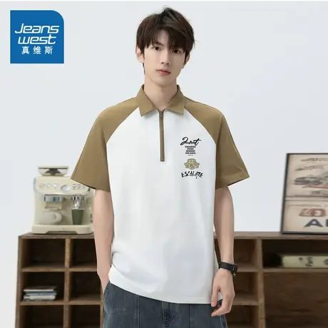 E8真维斯男款撞色插肩袖宽松短袖POLO衫2025夏季新品翻领男上衣图片