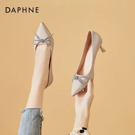 Daphne/达芙妮通勤风时尚新款尖头浅口小皮鞋撞色简约高跟女单鞋图片