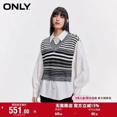 ONLY奥莱夏季设计感休闲百搭拼接开叉落肩衬衫女商品大图