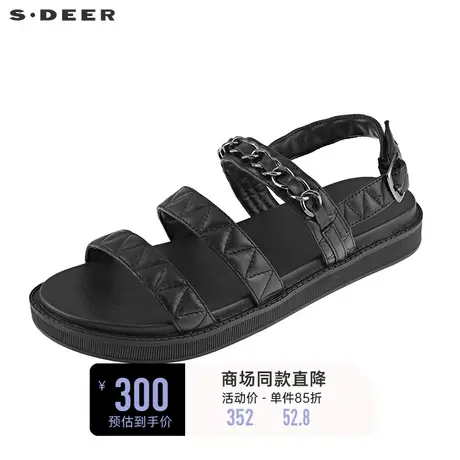 sdeer圣迪奥女装夏装运动时尚一字带黑色凉鞋S21283920🚱商品大图