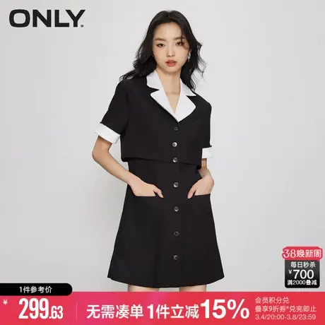 ONLY冬季时尚短款撞色假两件短袖西装连衣裙女|123107075商品大图