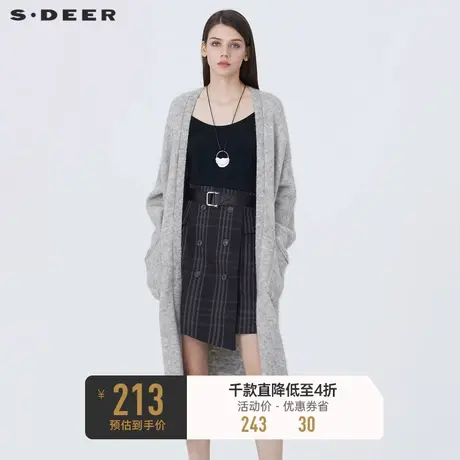 sdeer圣迪奥女装休闲开襟插袋慵懒长款灰色针织衫开衫S20483527🧓商品大图