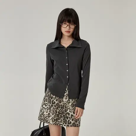 omont蛋挞家 复古堆堆领打底衫2025春季新半高领修身显瘦针织T恤商品大图