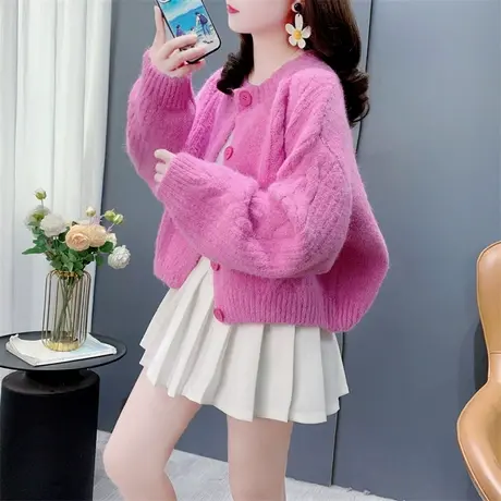 温柔风复古麻花圆领针织开衫女春季2025新款软糯加厚毛衣外套上衣商品大图