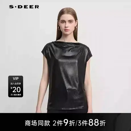 【商场同款】sdeer圣迪奥时尚一字领不对称光面短袖T恤S25280142图片