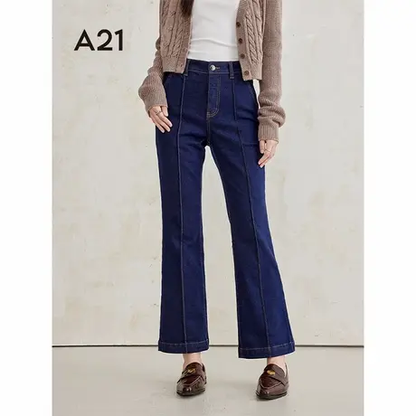 A21女装2024秋季新款高弹中腰喇叭九分牛仔裤高腰显瘦百搭休闲裤商品大图