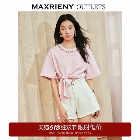【奥莱】MAXRIENY休闲感蝴蝶结绑带t恤修身上衣女商品大图