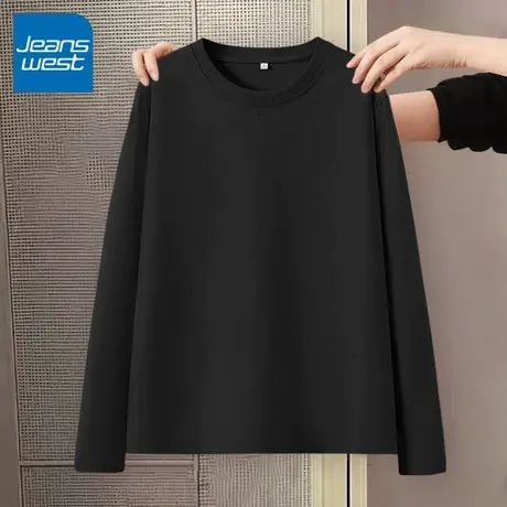 KV真维斯黑色内搭T恤女2025新款春秋款 纯棉宽松大码休闲长袖上衣商品大图