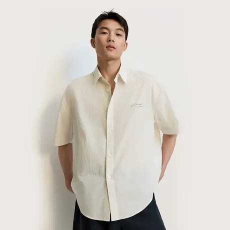 TRENDIANO 白蓝条高支纯棉提花肌理短袖衬衫 1SH2010180商品大图