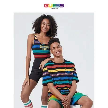 GUESS联名  20新夏女条纹彩虹色连体衣-商品大图