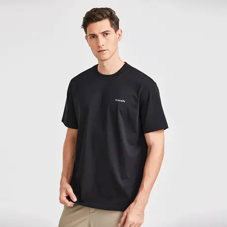 【透气棉】花花公子微阔短袖t恤男压花圆领宽松休闲上衣官方正品图片