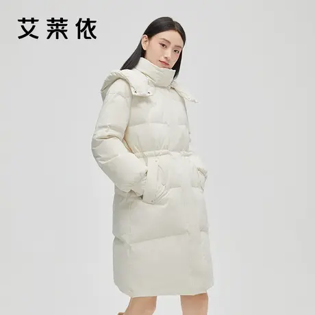 艾莱依秋冬季白色中长款羽绒服女2022新款时尚鸭绒设计高级感外套商品大图