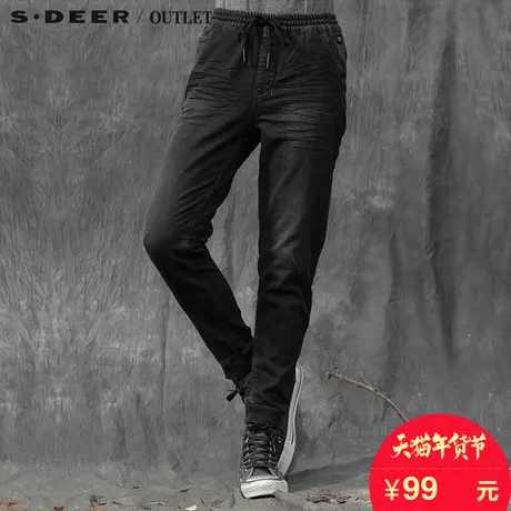 s.deer圣迪奥休闲罗纹收口裤脚牛仔长裤S15480835图片