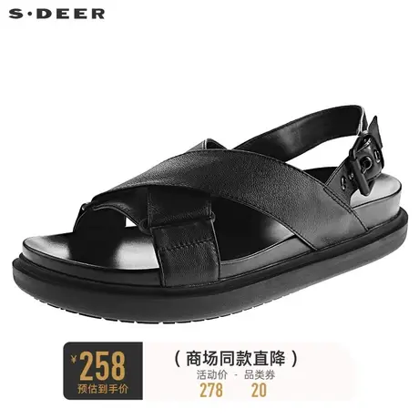 sdeer圣迪奥夏装休闲简约黑色绑带女士皮质凉鞋S19283998图片