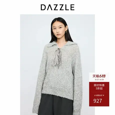 DAZZLE地素奥莱毛衣格雷系软糯针织衫秋冬季女装商品大图