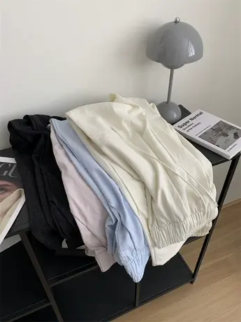 ins奶油风休闲云朵裤女宽松休闲春夏款高腰抽绳阔腿裤直筒拖地裤商品大图