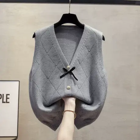 V领针织马甲背心女2024秋新款无袖毛衣开衫外搭坎肩上衣宽松百搭商品大图