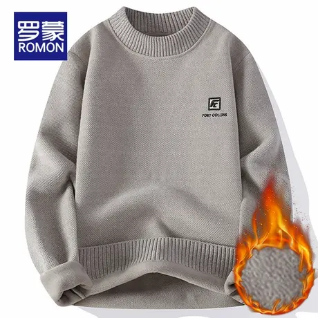 罗蒙半高领毛衣男士2025年冬季新款加绒保暖线衣休闲打底针织衫男商品大图