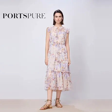 宝姿PORTSPURE女装2025早秋新品法式度假浪漫印花荷叶边度假长裙商品大图