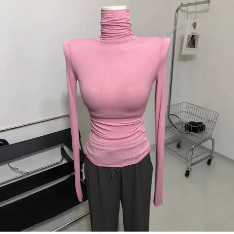 搭配hao物 绝绝子～ 薄款柔软高领微透长袖T恤堆堆领打底衫上衣图片