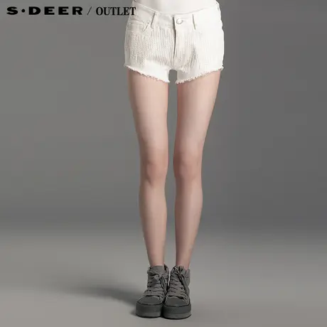 【👖新品】👗sdeer圣迪奥专柜正品女夏清新白色休闲短裤4280922商品大图