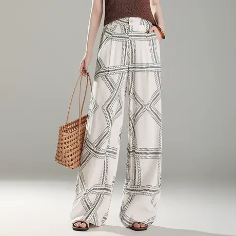 花色拖地长裤阔腿裤女夏季2025新款高腰宽松垂感直筒裤薄款休闲裤商品大图