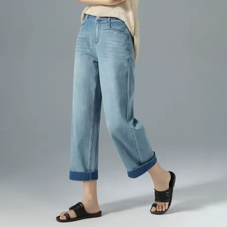 九分直筒牛仔裤女2025新款夏季薄款小个子裤子高腰显瘦天丝阔腿裤商品大图