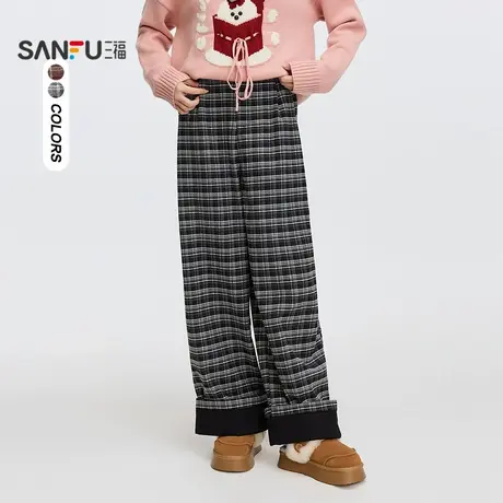 三福休闲裤2025新款春季慵懒松弛感复古格子阔腿裤子女装495343商品大图