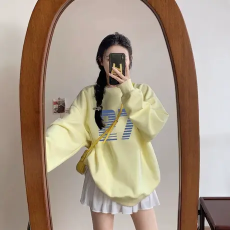 初冬加绒大码卫衣女款小个子oversize宽松套头上衣ins高级感外套图片